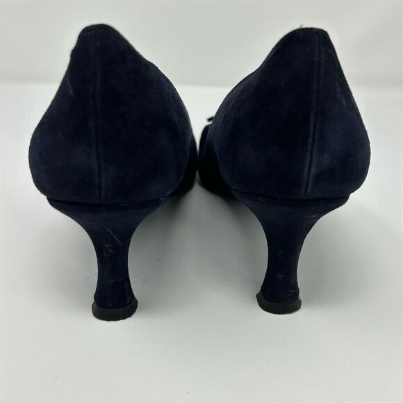 Stuart Weitzman Dark Navy Blue Suede Pumps with Bow Size 11 Square Toe Classic - Picture 8 of 14